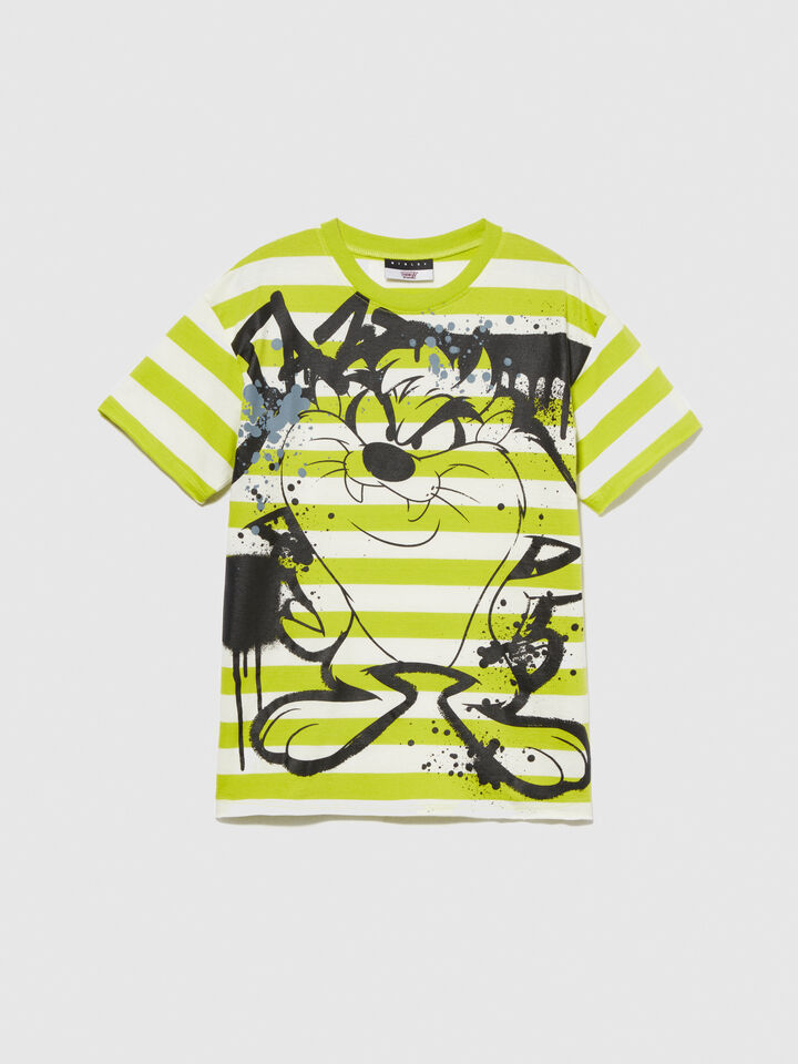 Striped t-shirt with ©Looney Tunes print - boys' short sleeve t-shirts - Lime | Sisley Young image number 1